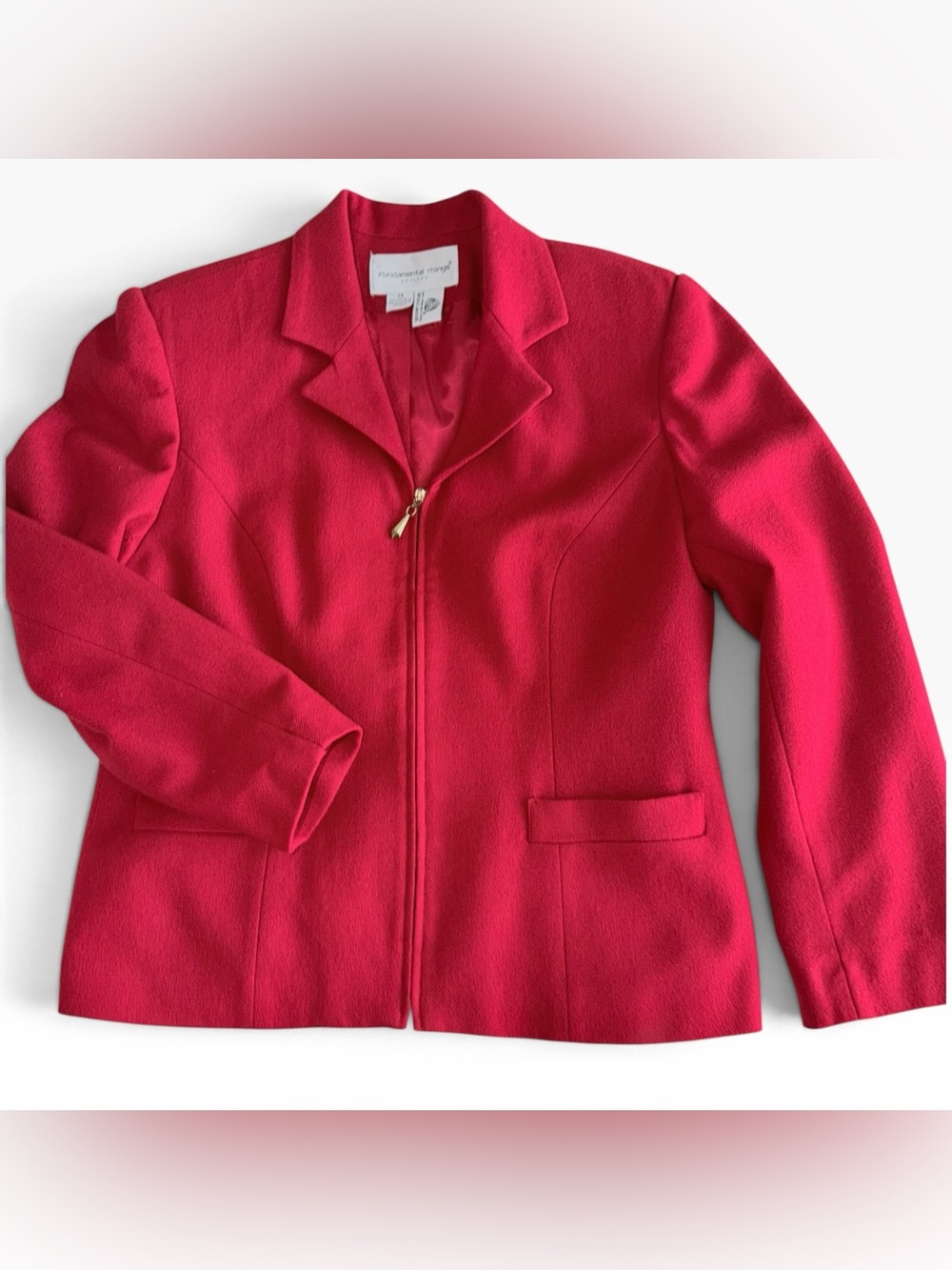 Classic Red Zip-Front Wool Blazer Jacket - Womens